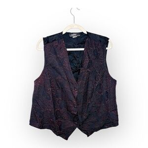 Vintage Dark Red Paisley Jacquard Vest Gothic Romantic Baroque Academia Large